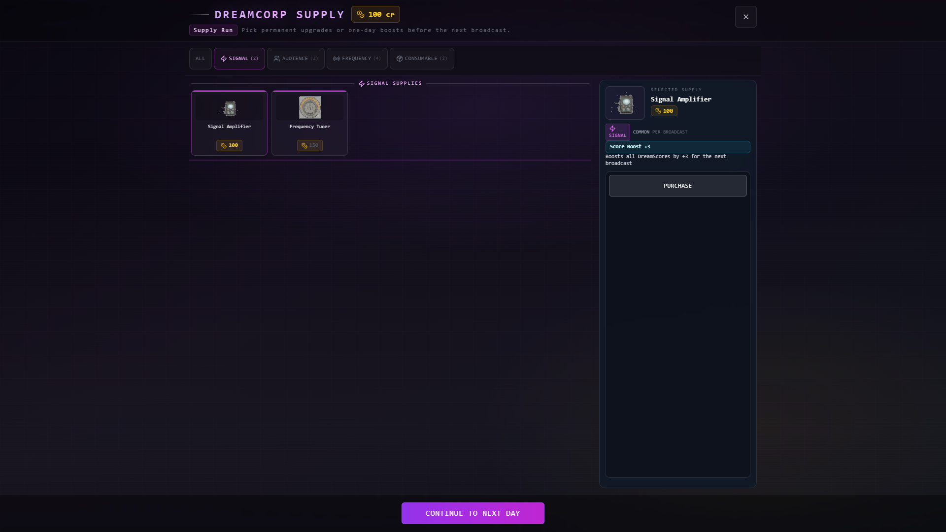 Supply store screenshot from Dream Broadcast Simulator