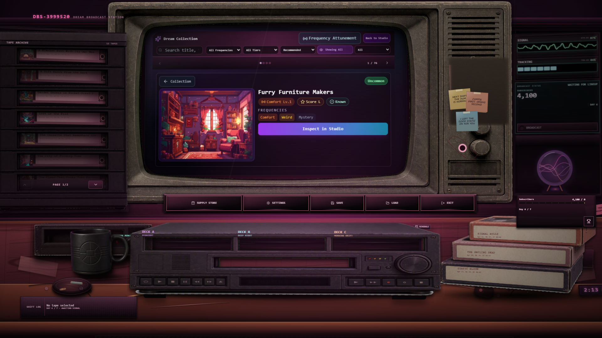 Dream tape focus screenshot from Dream Broadcast Simulator
